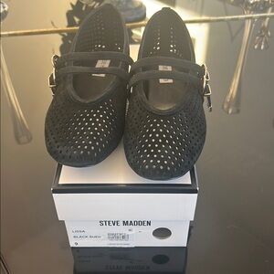 Steve Madden Black Perforated Mary Jane Flats with Buckle Strap